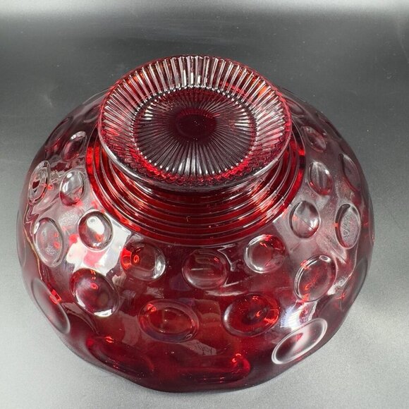 Imperial Glass Old English Ruby Bowl Dot Groove Design Footed Scalloped Rim Bowl - Picture 14 of 16